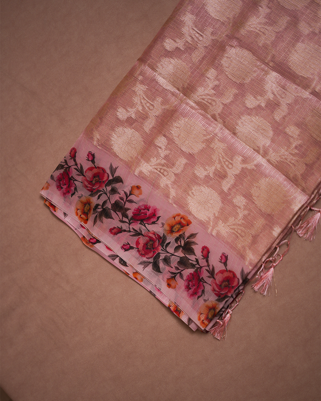 Blush Botanica Jacquard Tissue Kota Saree - Image 2