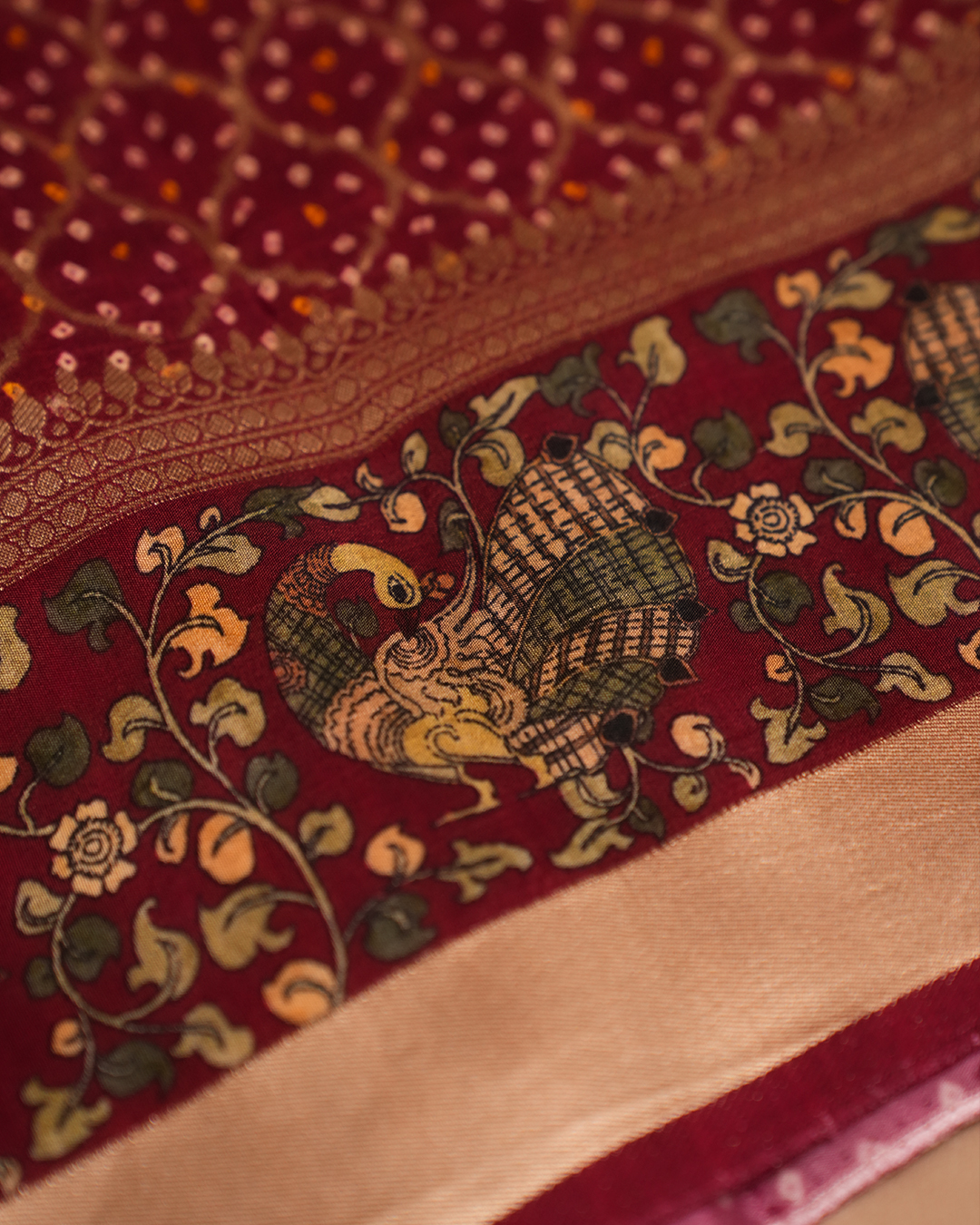 Mayur Kalamkari Satin Crepe Saree - Image 3
