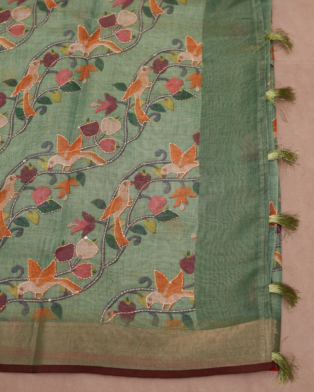 Mayura Vines Jute Cotton Saree - Image 3