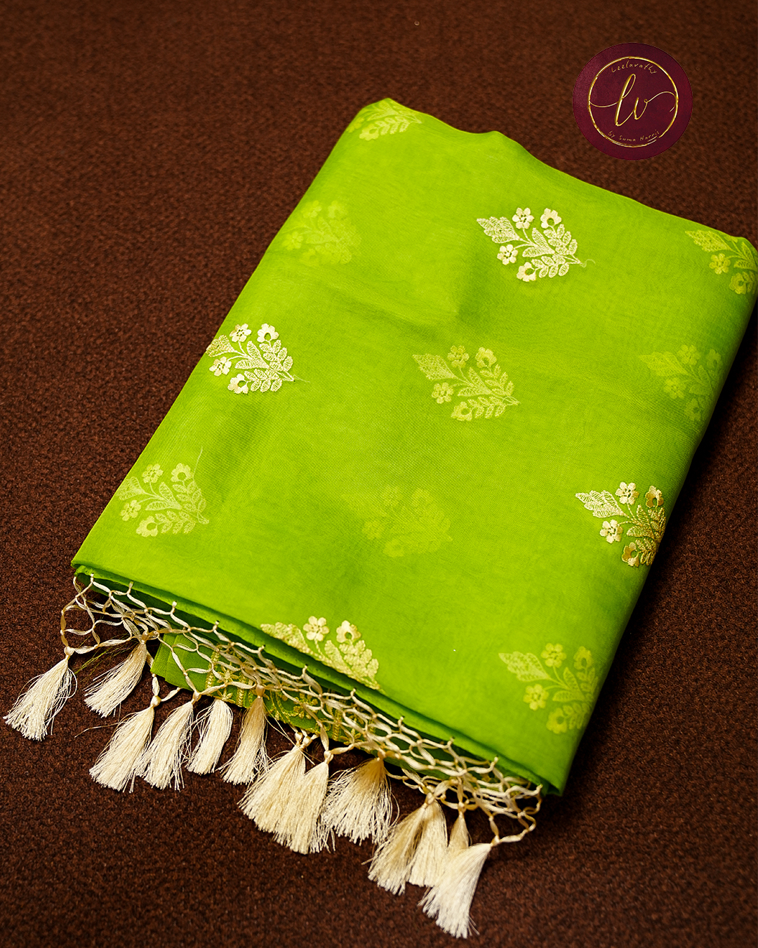 Pista Chikankari Kota Silk Saree - Image 3